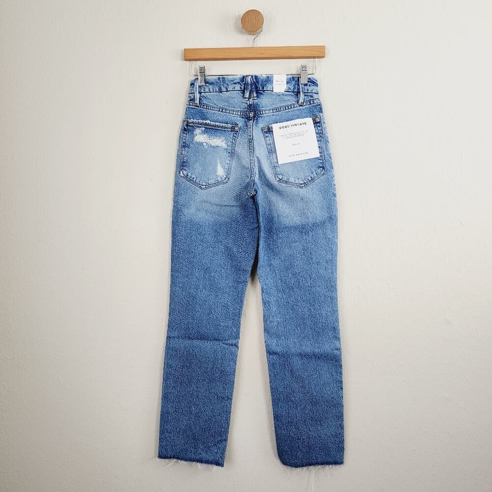 NWT Good American Good Vintage High Rise Straight Jeans 00 24 Raw Hem Indigo - Picture 3 of 10